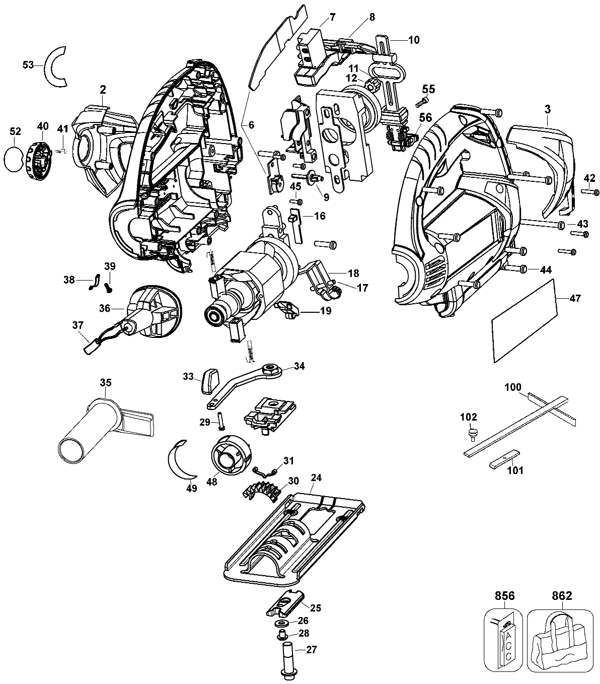 Default Diagram and Parts List for JS615B Type 1 Black and Decker Jig Saw